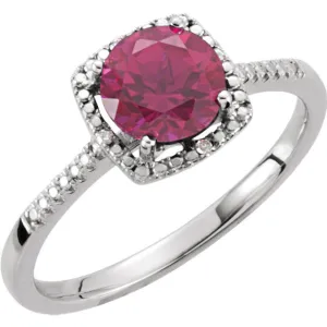 Sterling Silver Lab-Grown Ruby & .01 CTW Diamond Ring, Size 5