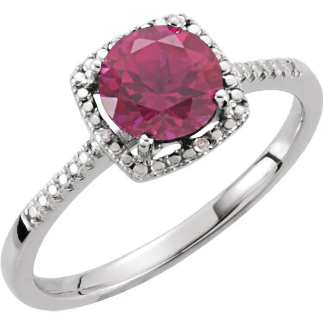 Sterling Silver Lab-Grown Ruby & .01 CTW Diamond Ring, Size 5