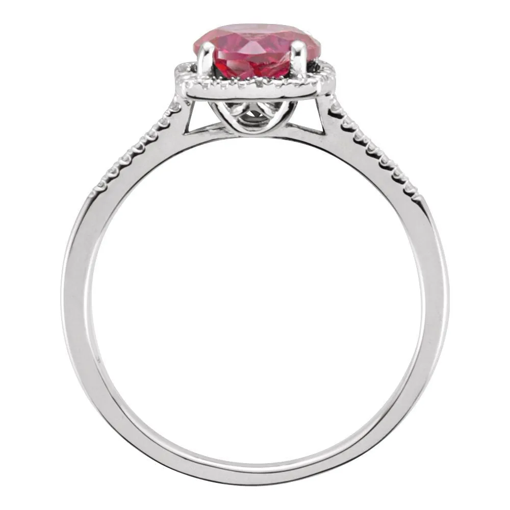 Sterling Silver Lab-Grown Ruby & .01 CTW Diamond Ring, Size 5