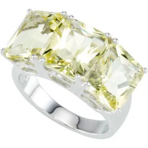 Sterling Silver Lime Quartz 3 Stone Ring, Size 7