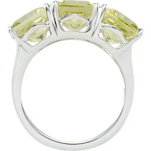 Sterling Silver Lime Quartz 3 Stone Ring, Size 7