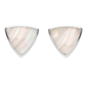 Sterling Silver Mother of Pearl Large Curved Triangle Stud Earrings
