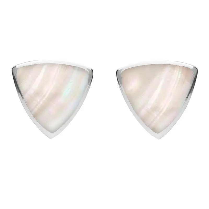 Sterling Silver Mother of Pearl Large Curved Triangle Stud Earrings