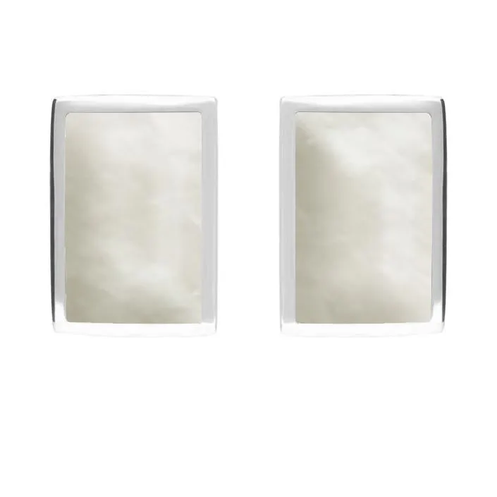 Sterling Silver Mother of Pearl Oblong Stud Earrings