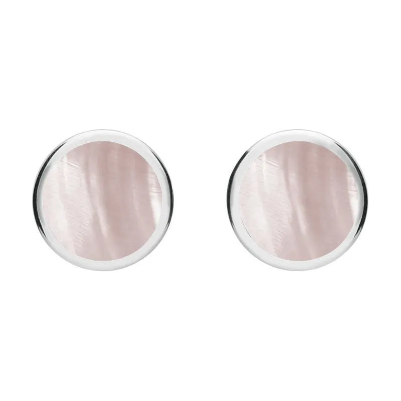 Sterling Silver Pink Mother of Pearl Round Stud Earrings