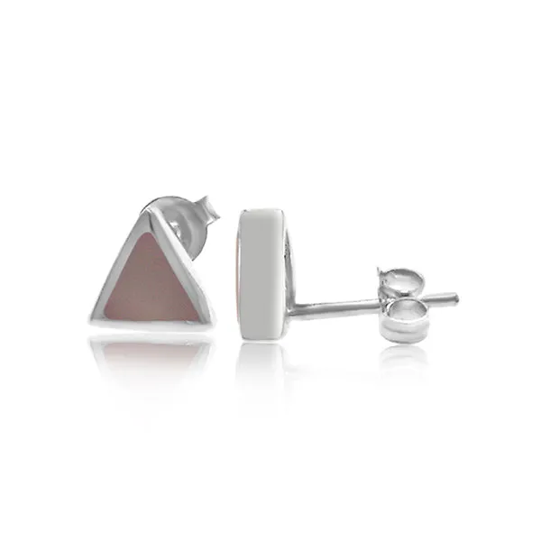 Sterling Silver Pink Mother Of Pearl Triangle Studs