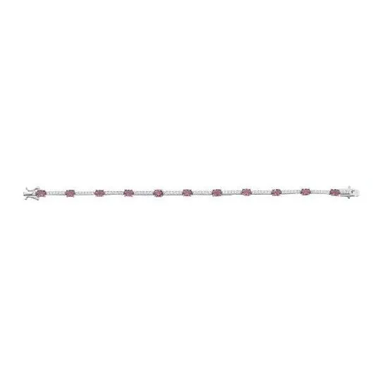 Sterling Silver Rhodium Plated CZ Simulated Pink Topaz Tennis Bracelet