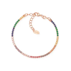 Sterling Silver Rose Gold Plated Multi Colored CZ Bracelet