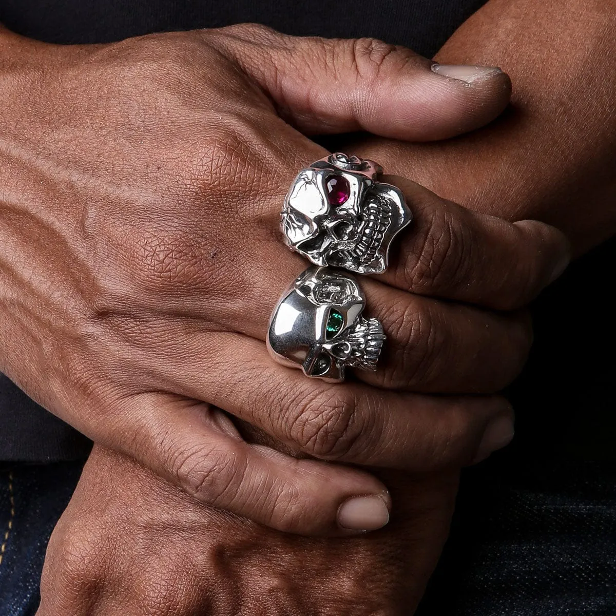 Sterling Silver Ruby Red Eye Mafia Skull Ring