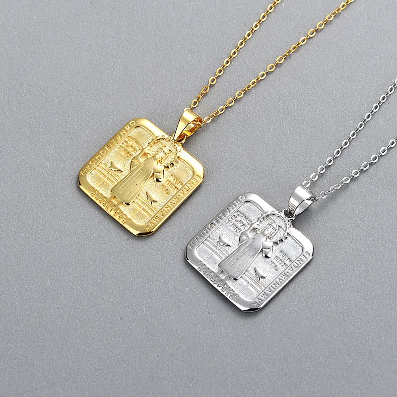 Sterling Silver Virgin Mary Necklace Christian Cross Necklace