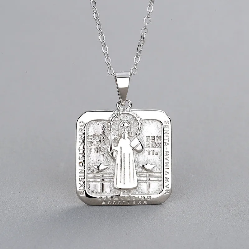 Sterling Silver Virgin Mary Necklace Christian Cross Necklace