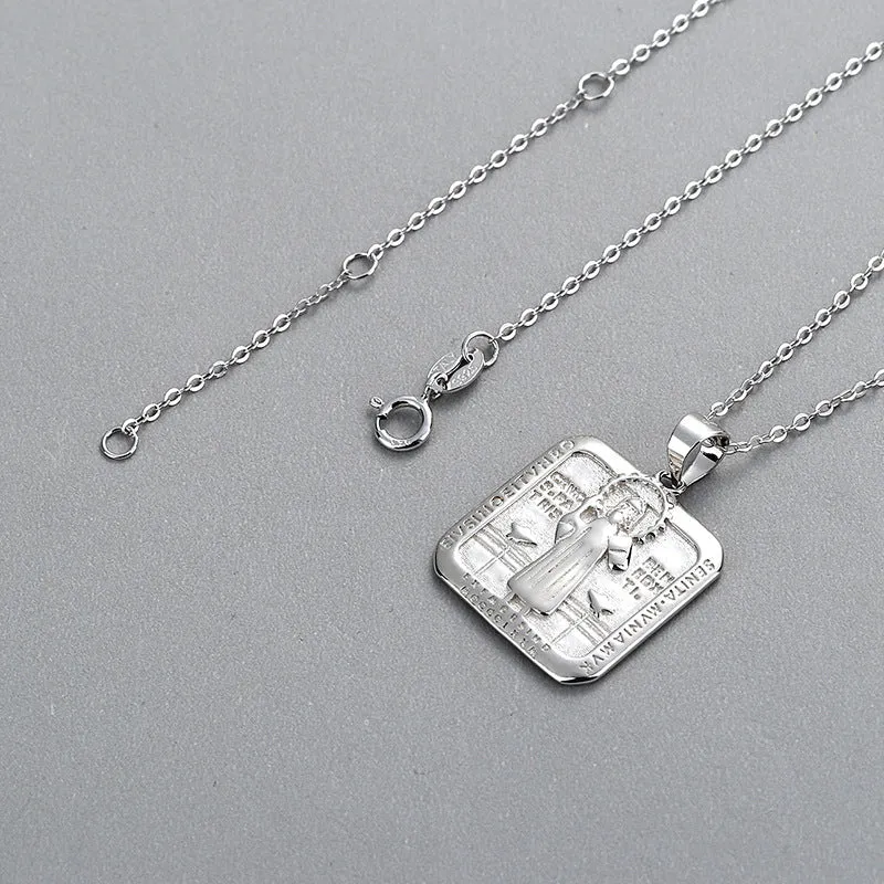 Sterling Silver Virgin Mary Necklace Christian Cross Necklace
