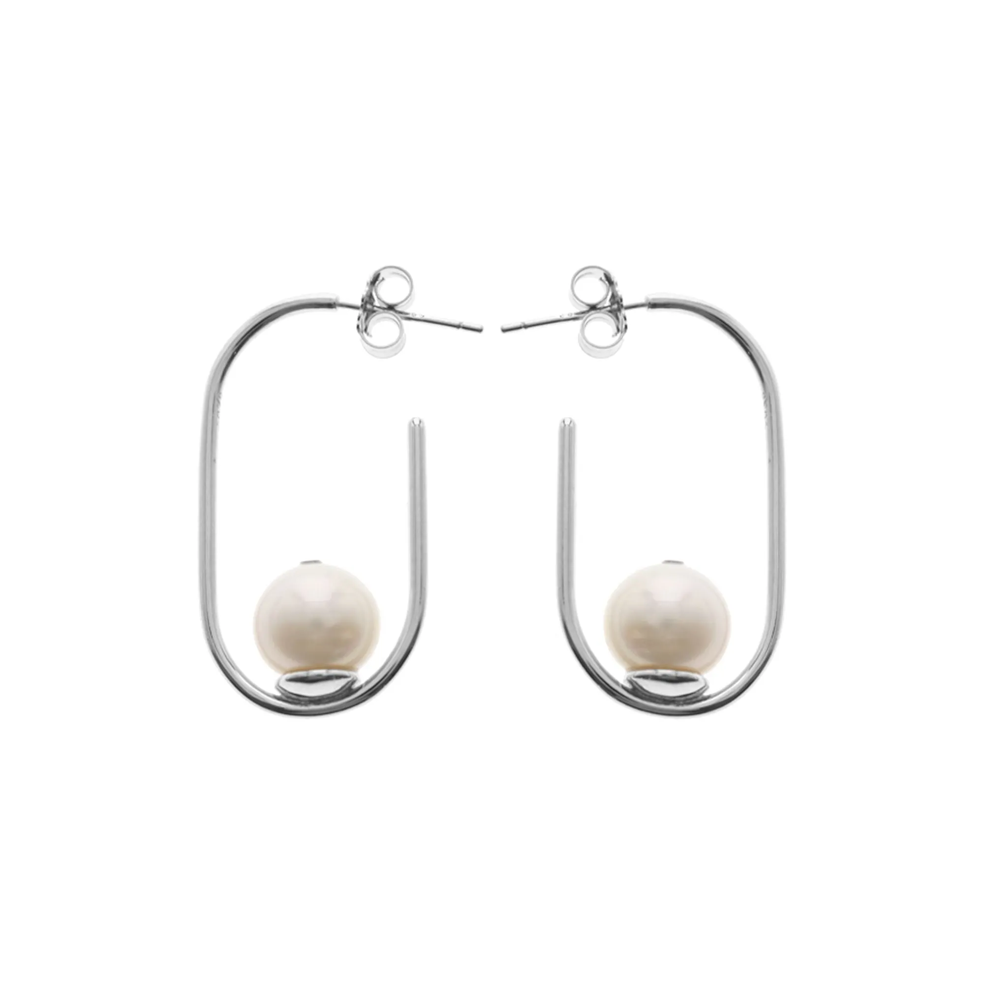 Stud top open round rectangle & capped pearl earrings