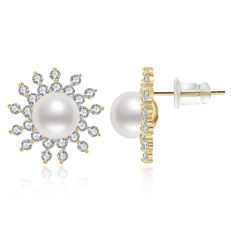 Sun Natural Cultured Freshwater Pearl Stud Earrings