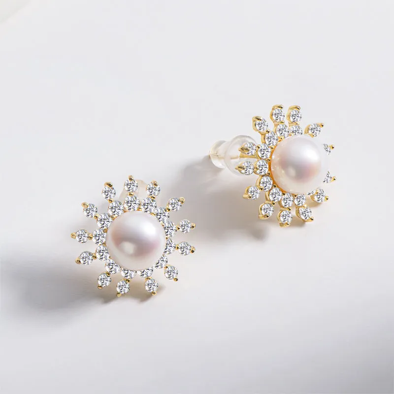 Sun Natural Cultured Freshwater Pearl Stud Earrings