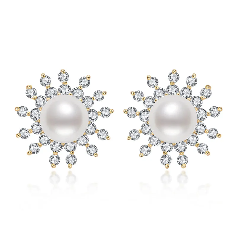 Sun Natural Cultured Freshwater Pearl Stud Earrings