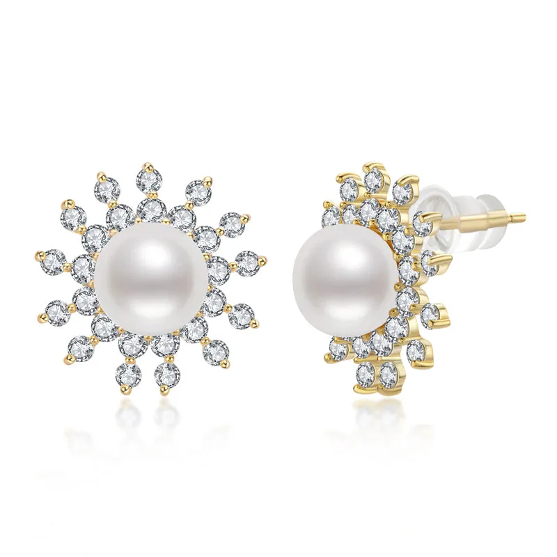 Sun Natural Cultured Freshwater Pearl Stud Earrings
