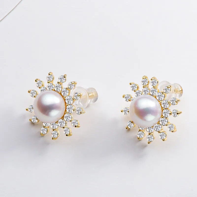Sun Natural Cultured Freshwater Pearl Stud Earrings