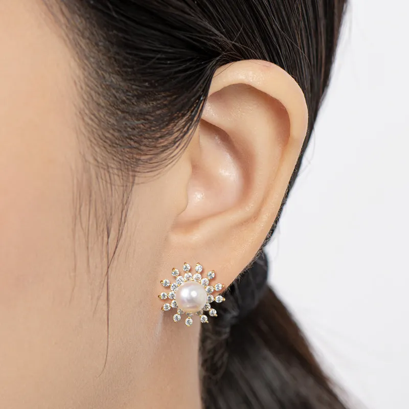 Sun Natural Cultured Freshwater Pearl Stud Earrings