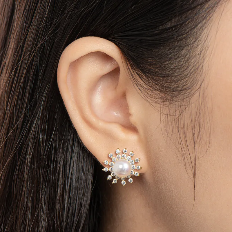 Sun Natural Cultured Freshwater Pearl Stud Earrings
