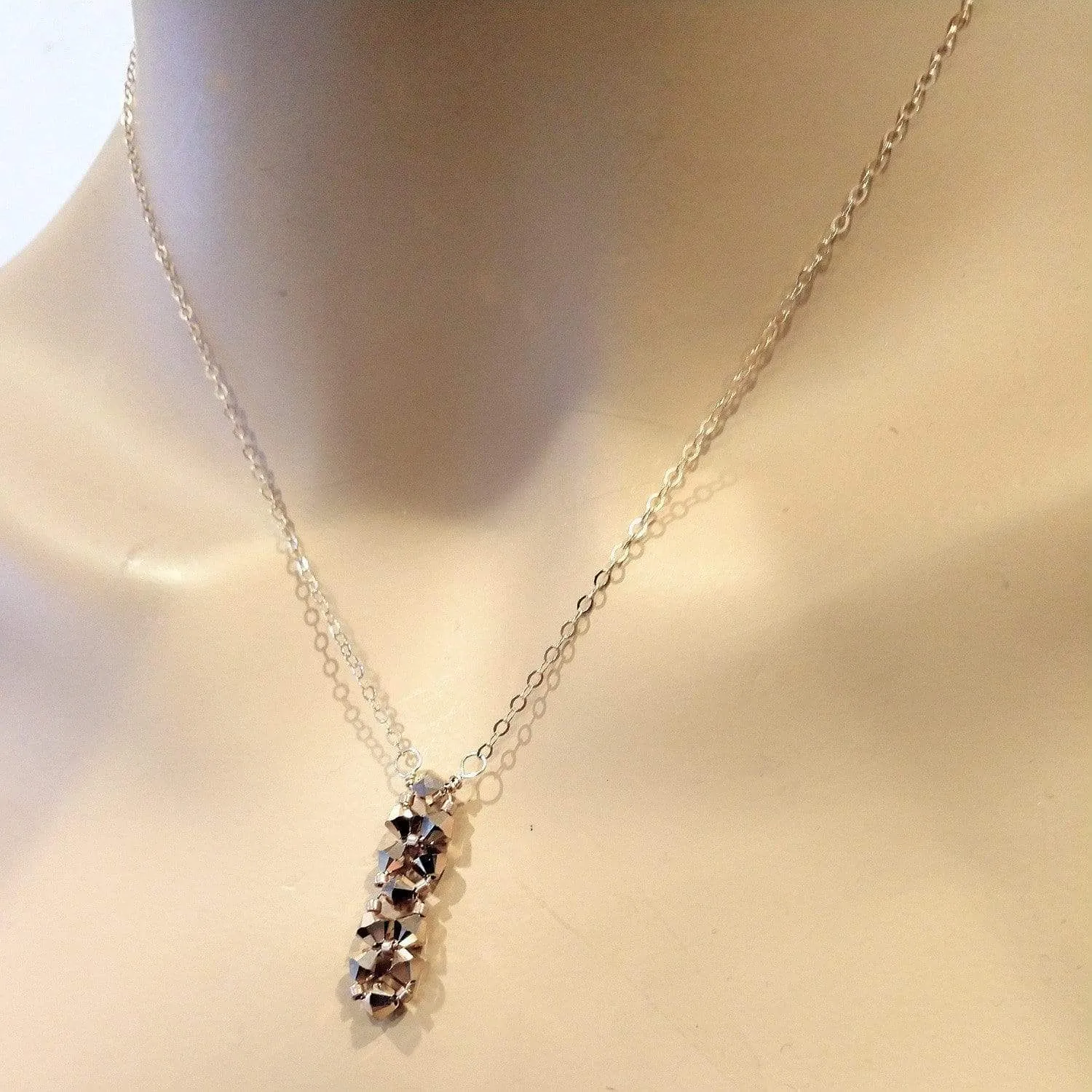 Super Sparkly Vertical Beaded Rose Gold Crystal Bar Necklace