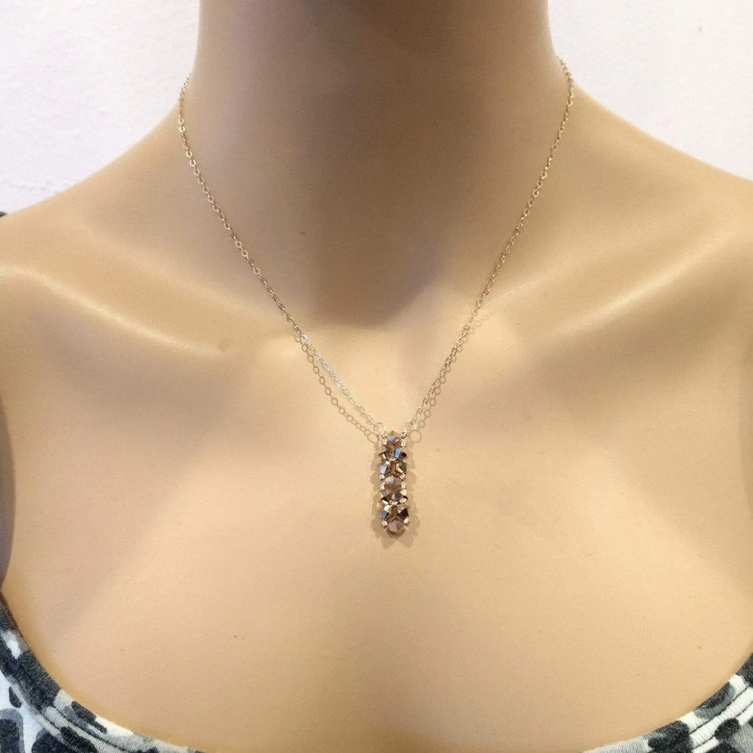 Super Sparkly Vertical Beaded Rose Gold Crystal Bar Necklace