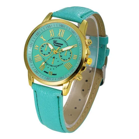 Susenstone 2016 New fashion geneva watch women dress watches Women's Clock Geneva Leather Quartz Wrist Watch high quality mujer