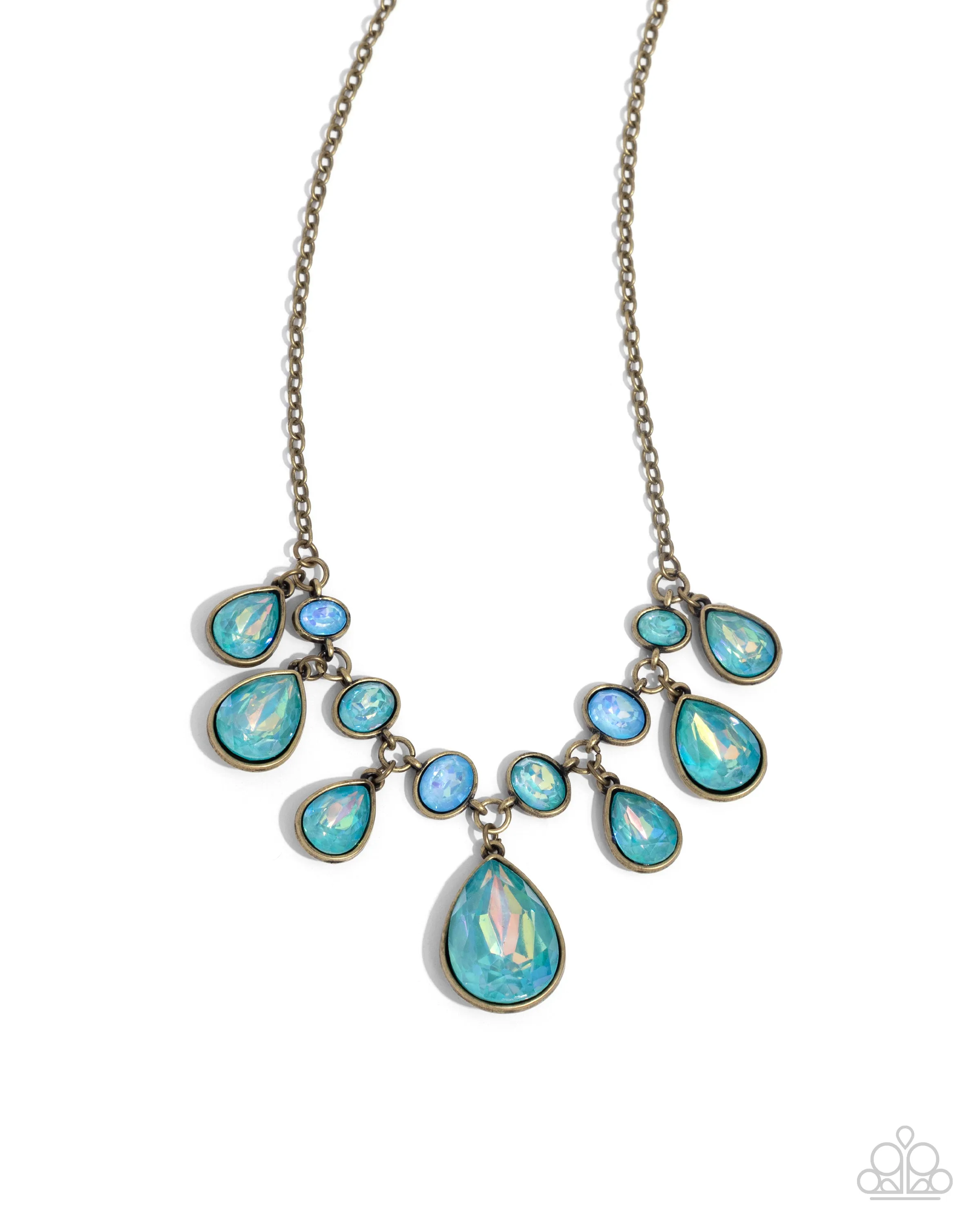 Talented Teardrops - Brass - UV Blue Gem Paparazzi Short Necklace