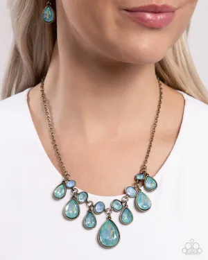 Talented Teardrops - Brass - UV Blue Gem Paparazzi Short Necklace
