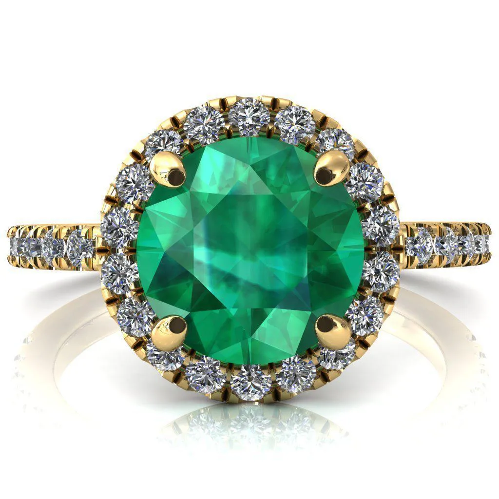 Talia Round Emerald 4 Prong Halo 5/8 Micropave Engagement Ring