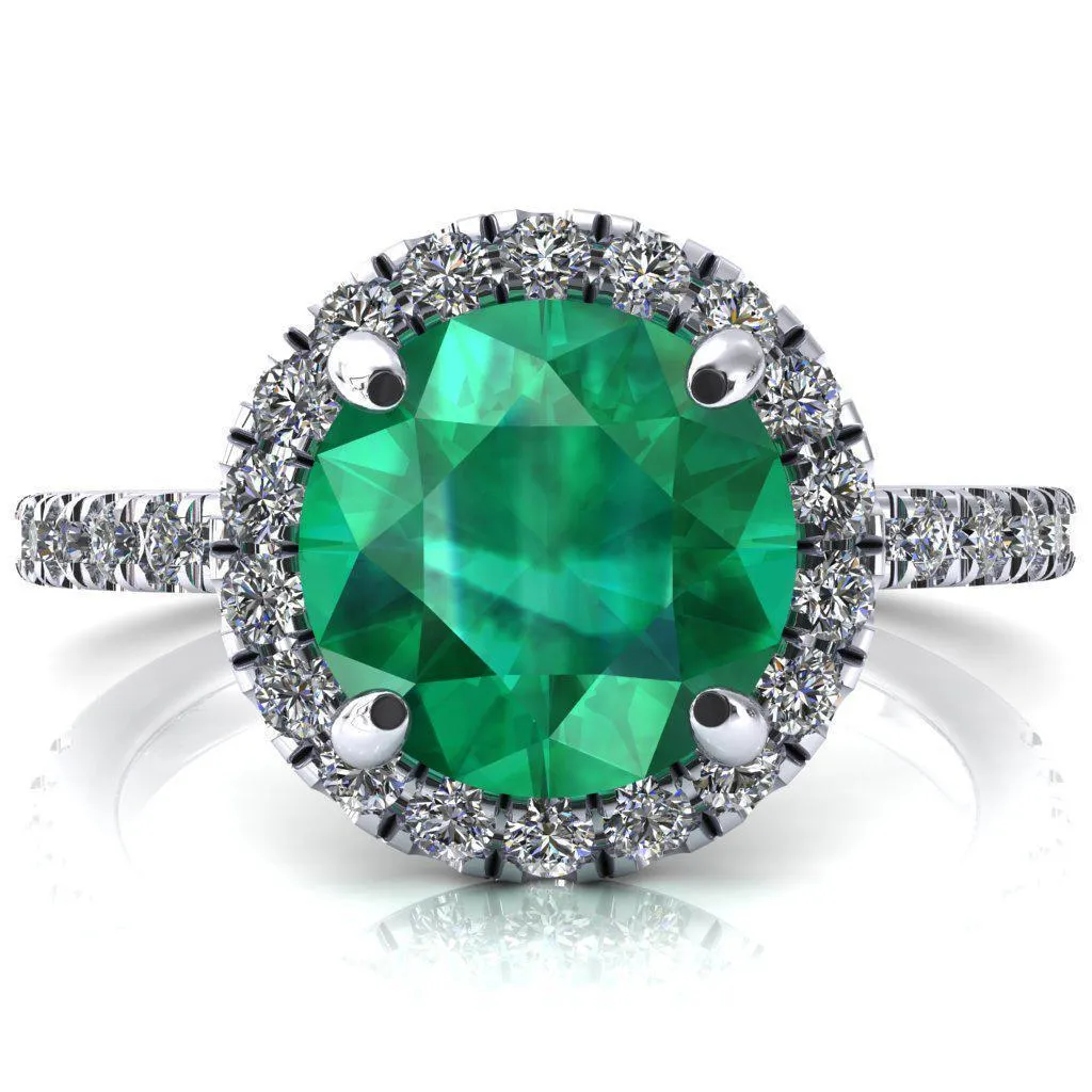Talia Round Emerald 4 Prong Halo 5/8 Micropave Engagement Ring