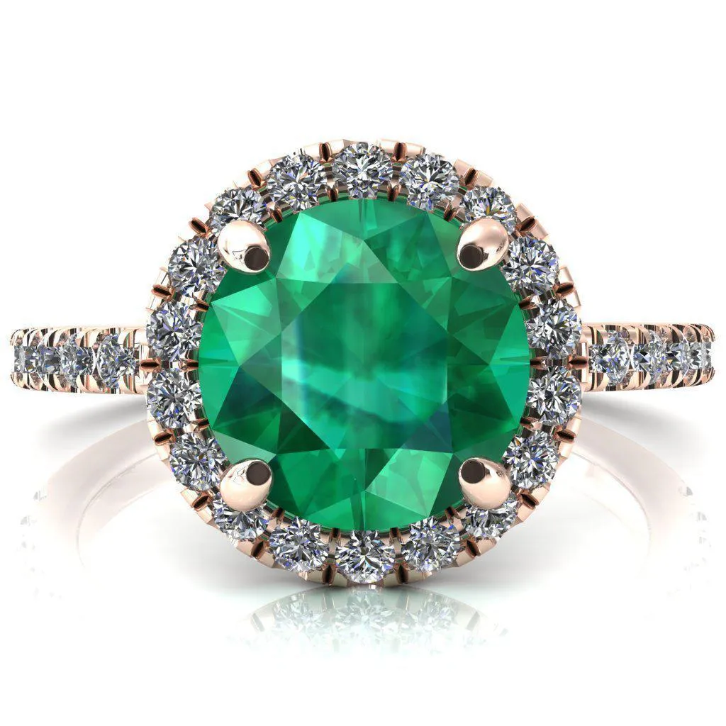 Talia Round Emerald 4 Prong Halo 5/8 Micropave Engagement Ring