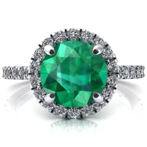 Talia Round Emerald 4 Prong Halo 5/8 Micropave Engagement Ring
