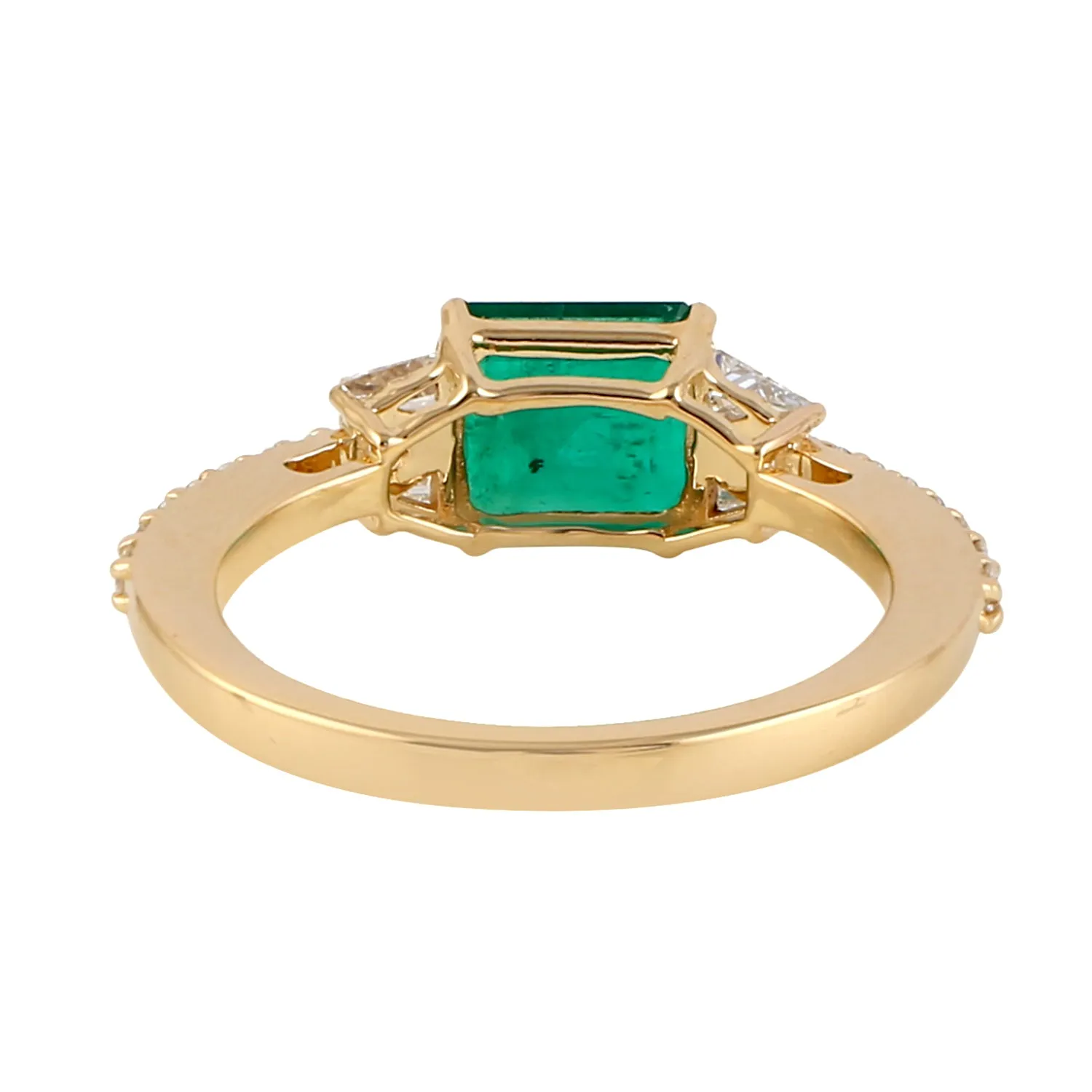 Tapered Baguette Diamond Octagon Cut Emerald Designer Ring In 18K Yellow Gold