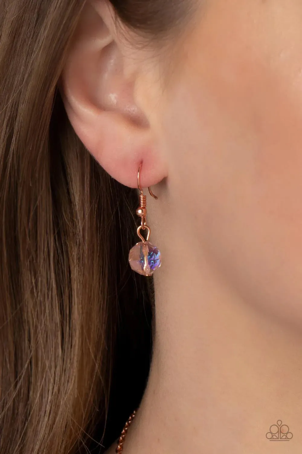 Tasteful Teardrops - Copper Necklace (with an iridescent peach crystal-like bead)