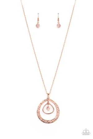 Tasteful Teardrops - Copper Necklace (with an iridescent peach crystal-like bead)
