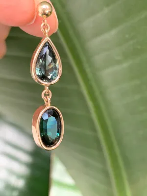 Teardrop and Oval Double Tourmaline Dangle Stud