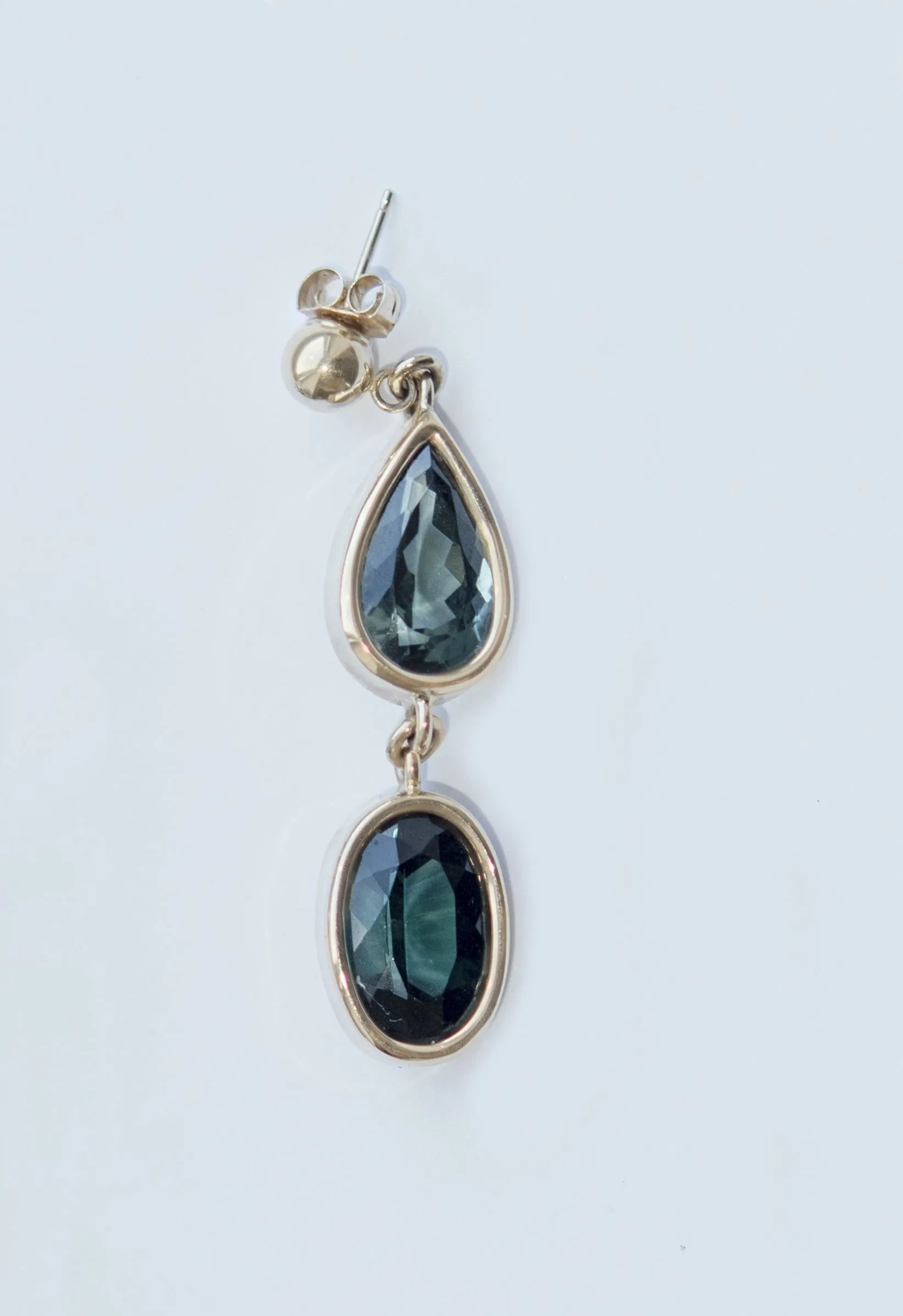 Teardrop and Oval Double Tourmaline Dangle Stud