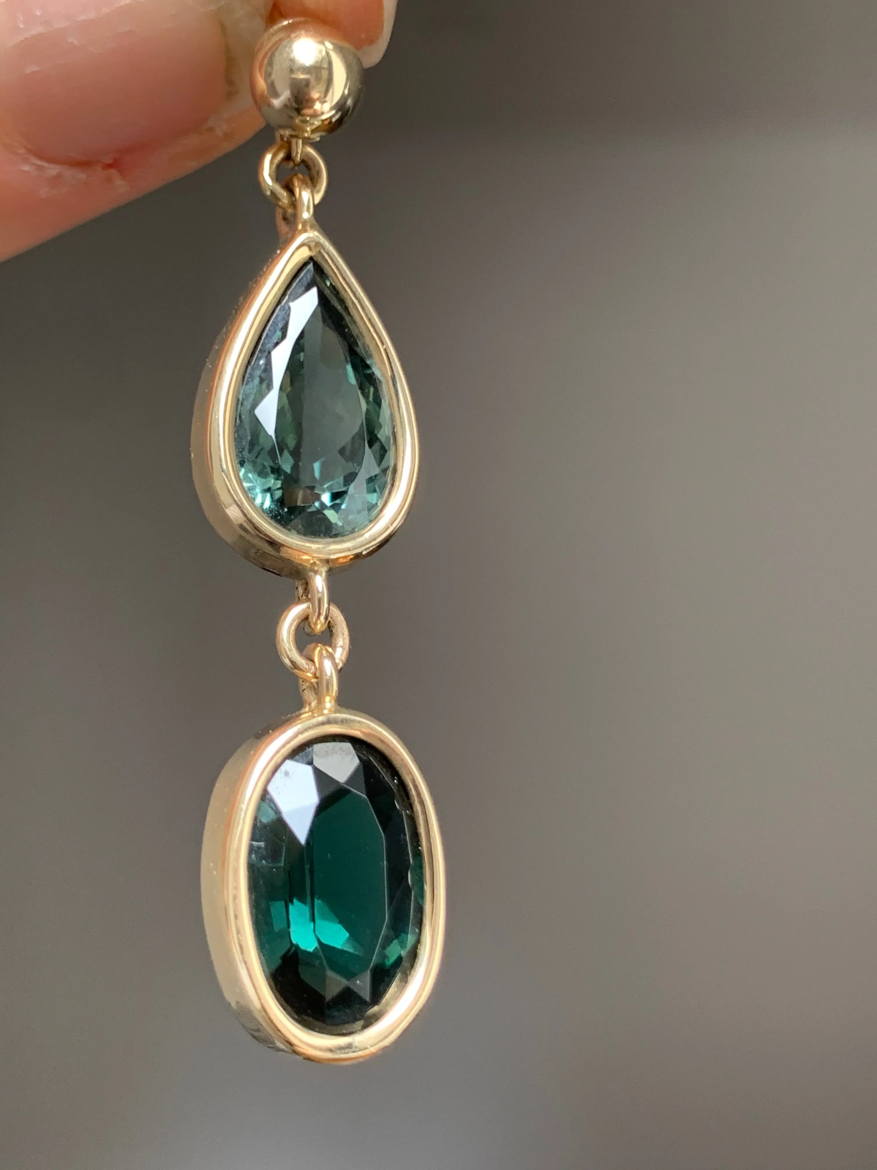 Teardrop and Oval Double Tourmaline Dangle Stud