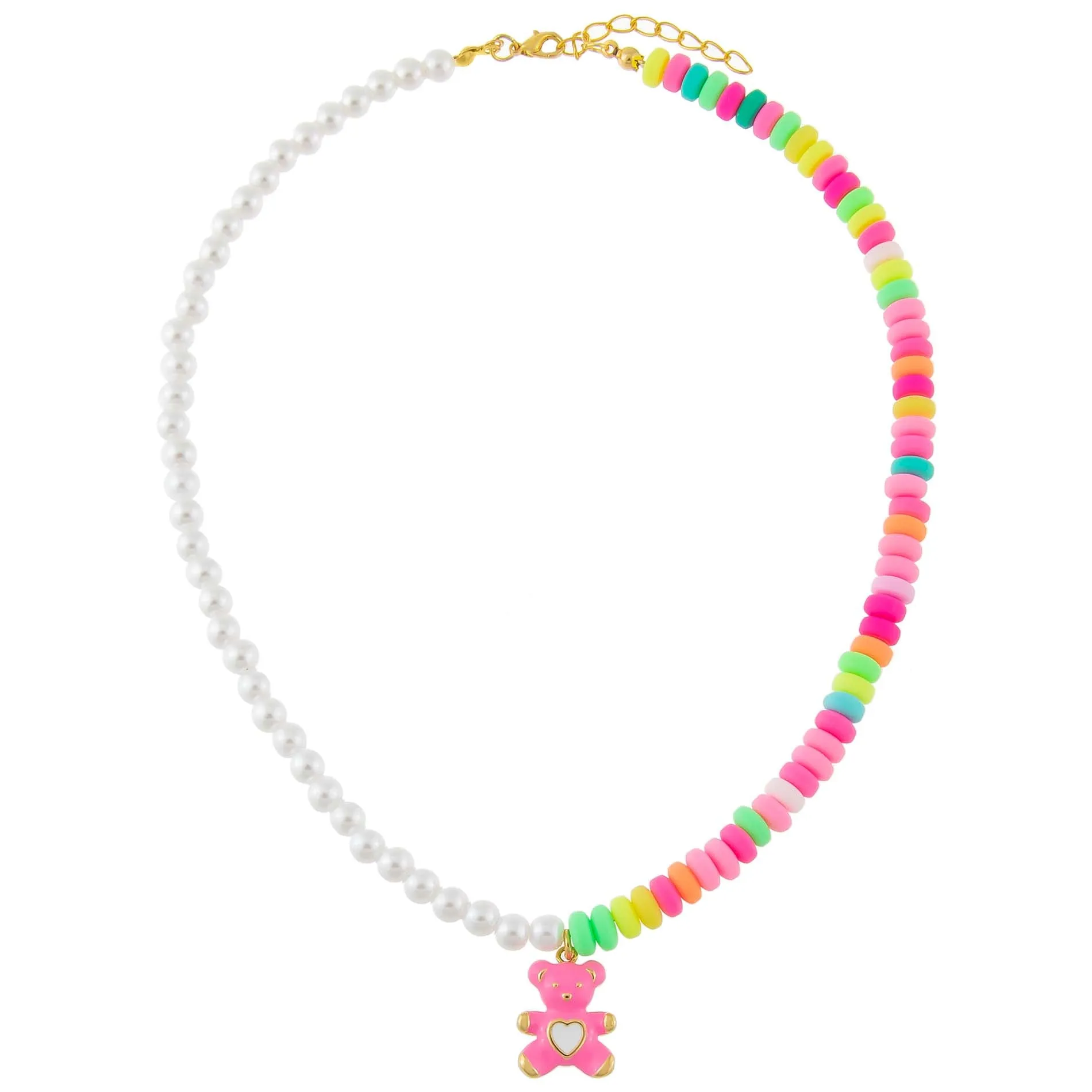 Teddy Bear Rainbow Bead x Pearl Necklace