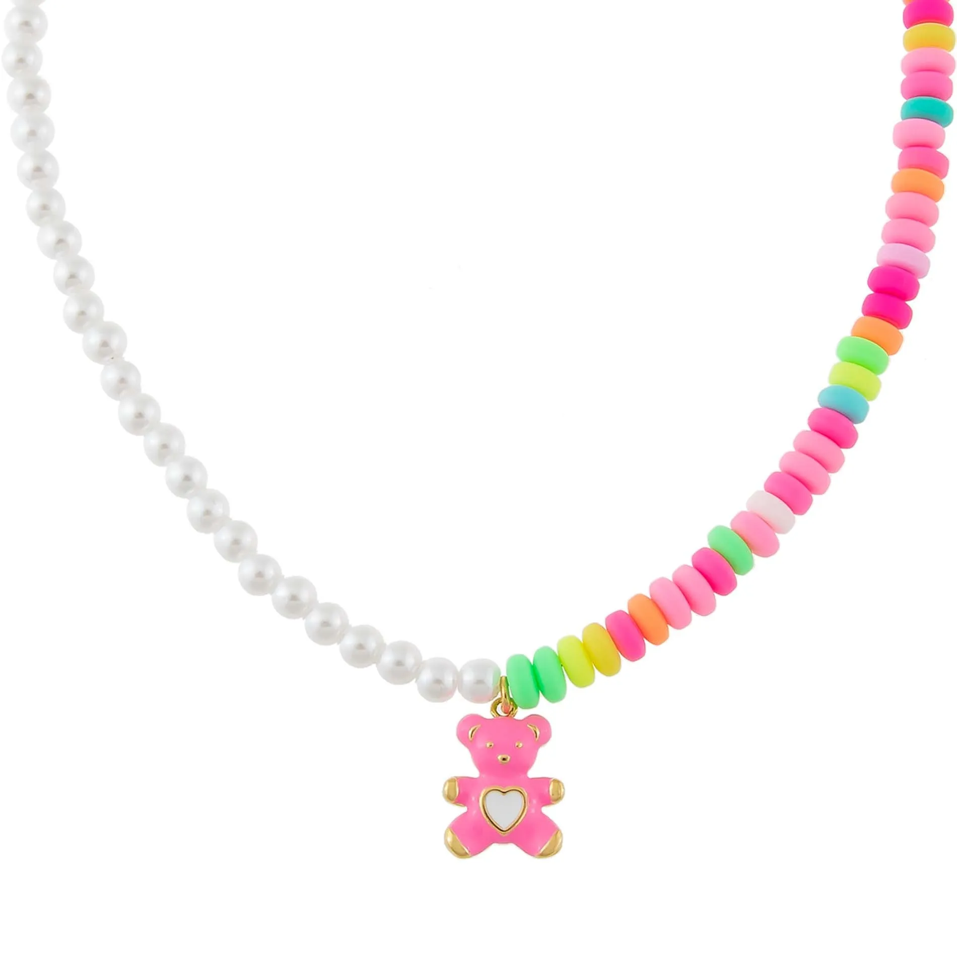 Teddy Bear Rainbow Bead x Pearl Necklace