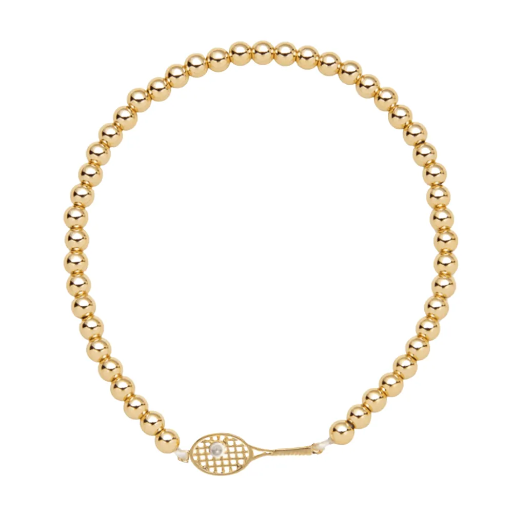 Tennis Bracelet- Gold Pearl Tennis Racket Beaded Bracelet