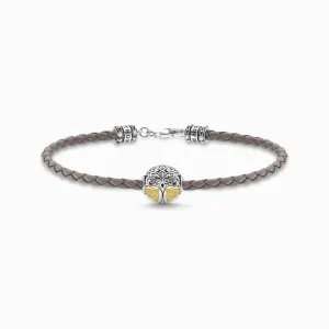 Thomas Sabo Leather bracelet grey tree of love gold