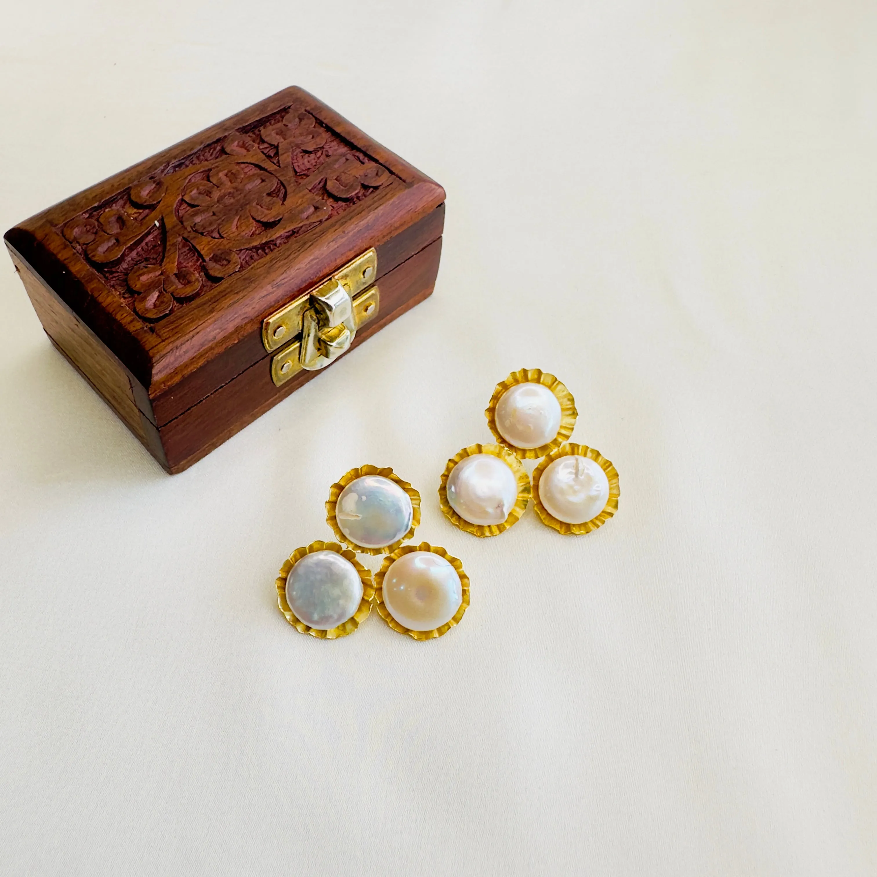Three Mother of Pearl Stud Earrings