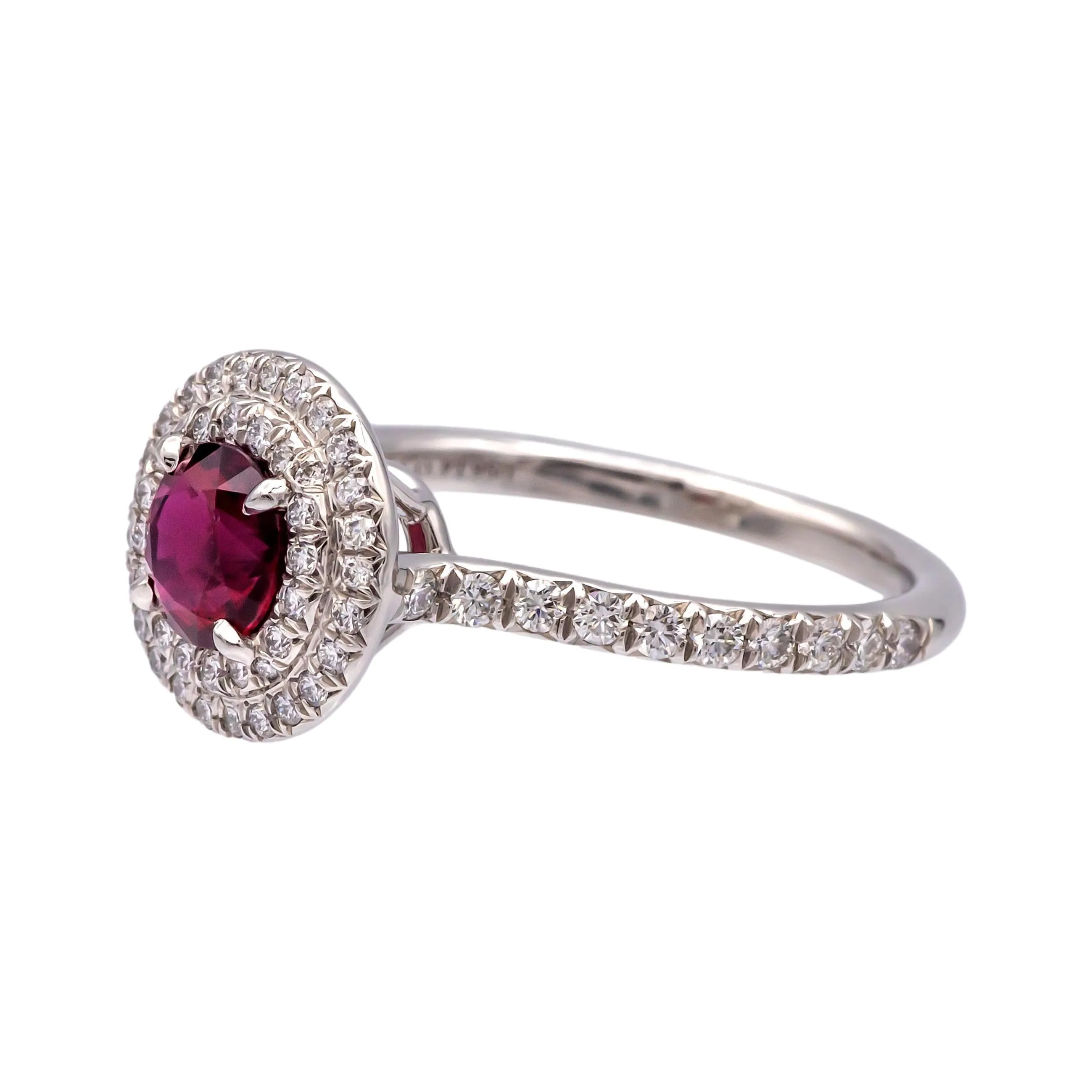 Tiffany & Co Platinum Soleste Round Ruby and Diamond Ring