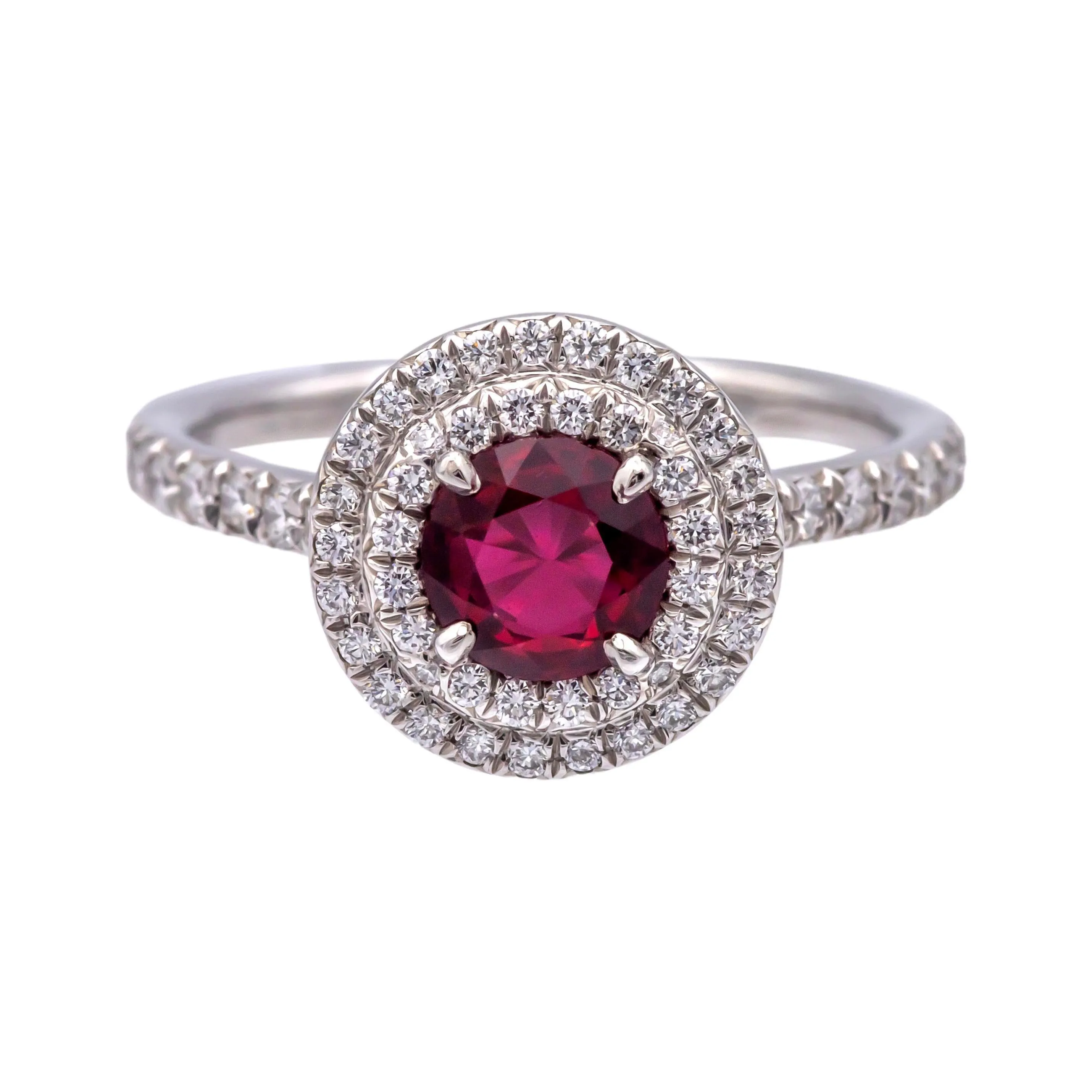 Tiffany & Co Platinum Soleste Round Ruby and Diamond Ring