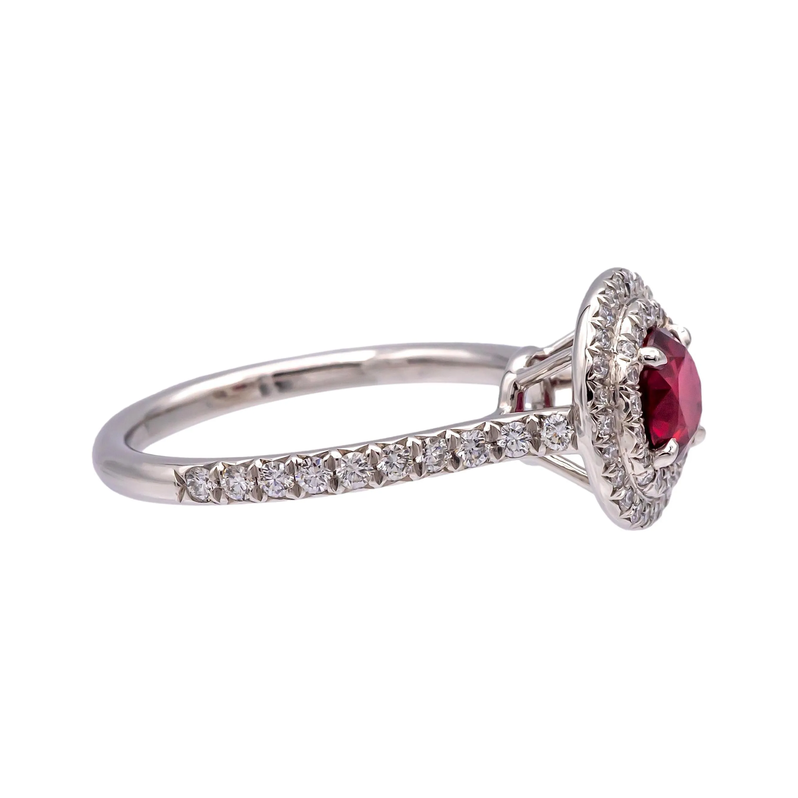 Tiffany & Co Platinum Soleste Round Ruby and Diamond Ring