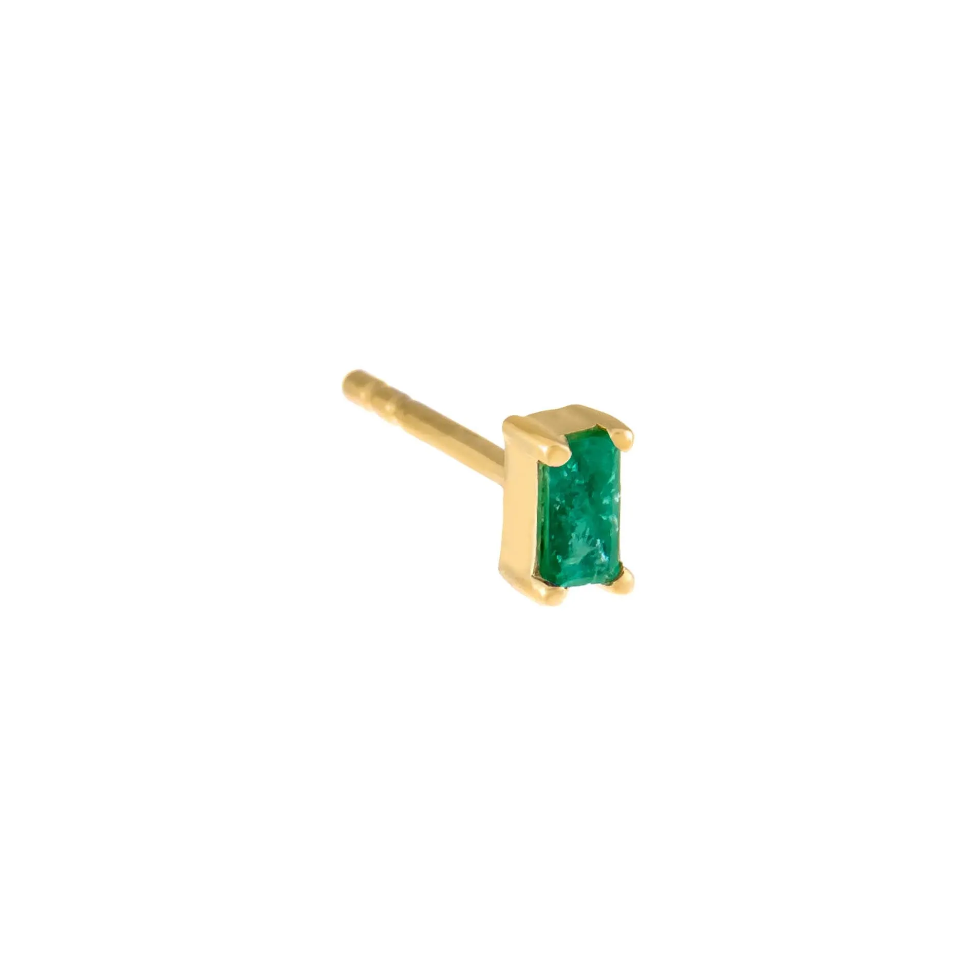 Tiny Colored Gemstone Baguette Stud Earring 14K