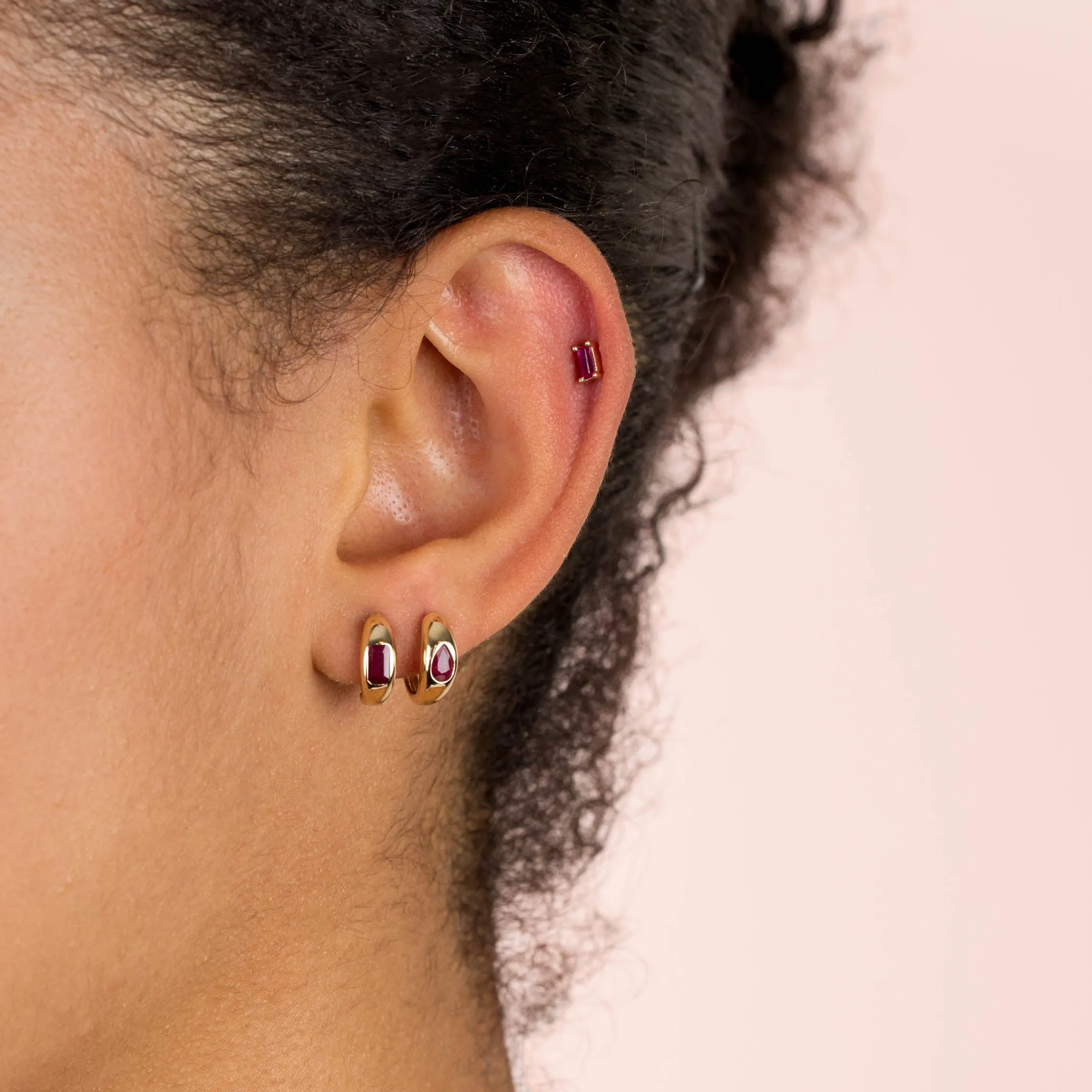 Tiny Colored Gemstone Baguette Stud Earring 14K