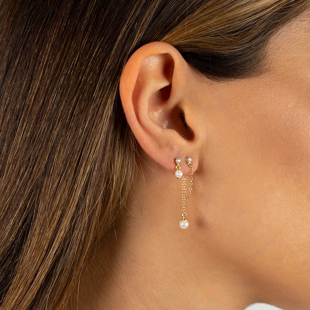 Tiny CZ X Pearl Shaker Stud Earring